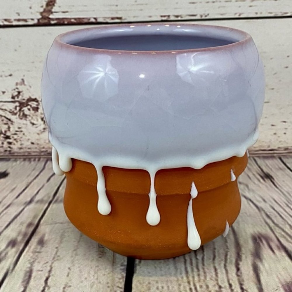 𝅺vintage- "RARE"-Hand Made Glass Dipped Art Pottery White Glass melt